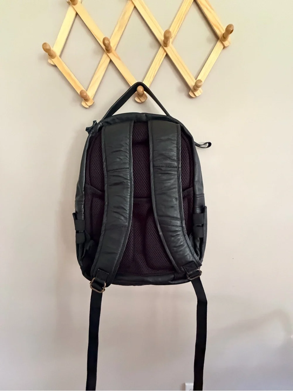 New Genuine Leather Black Backpack with Laptop Compartment